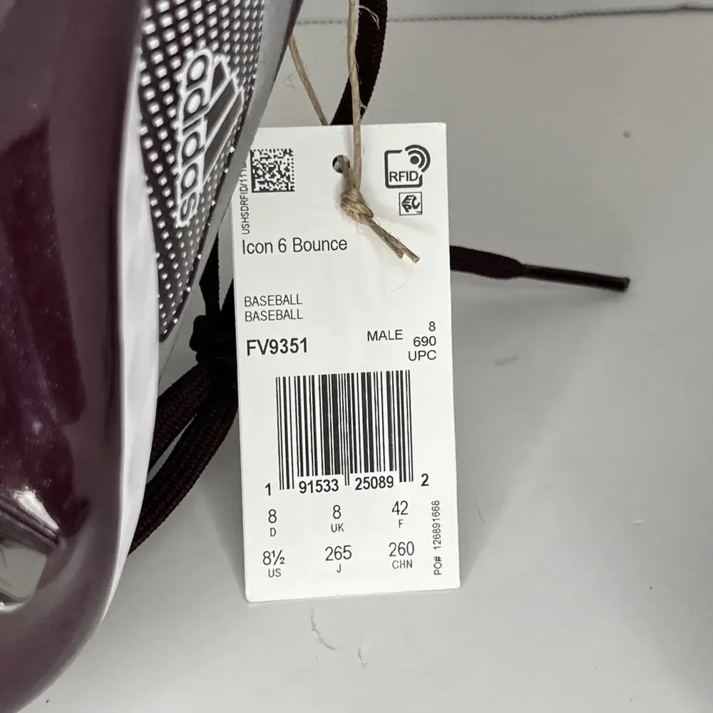 Adidas Icon 6 Bounce Metal Baseball Cleats Men's Sz 8.5 Maroon White FV9351 NEW!